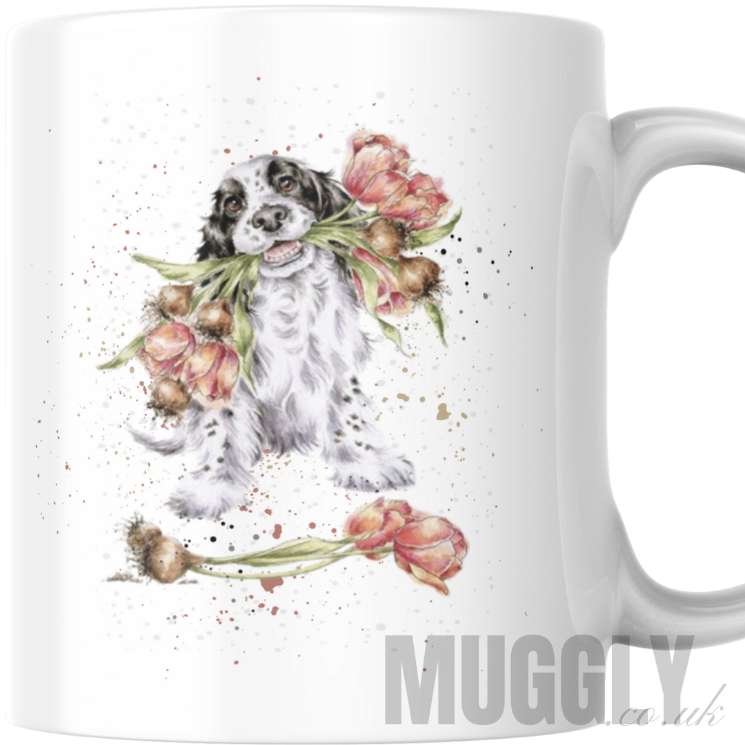 Dog with Tulips - Mug