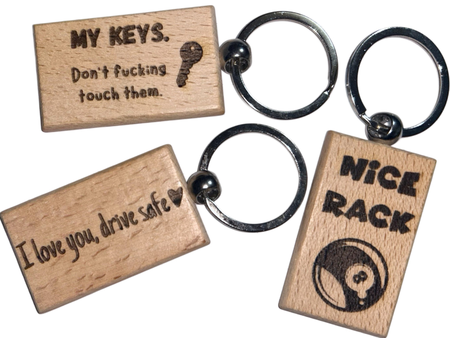 3 x 5cm Engraved Wooden Keyring