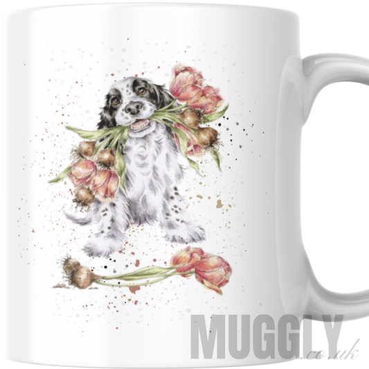 Dog with Tulips - Mug